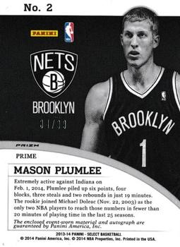 2013-14 Panini Select - Rookie Jersey Autographs Purple #2 Mason Plumlee Back