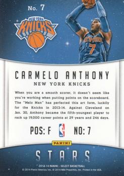 2013-14 Panini Select - Stars #7 Carmelo Anthony Back