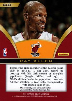 2013-14 Panini Select - Swatches #54 Ray Allen Back