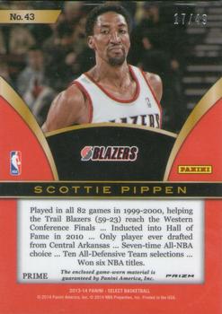 2013-14 Panini Select - Swatches Prizms Blue #43 Scottie Pippen Back