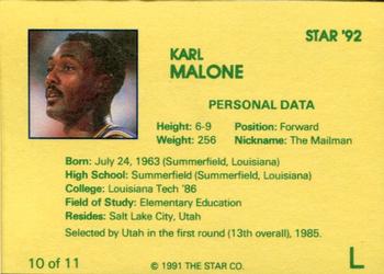 1992 Star Karl Malone #10 Karl Malone Back