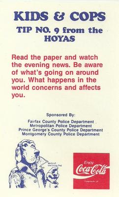 1990-91 Georgetown Hoyas Police #9 Brian Kelly Back