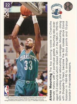 1993-94 Upper Deck Pro View #22 Alonzo Mourning Back