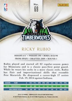 2013-14 Panini Immaculate Collection #69 Ricky Rubio Back