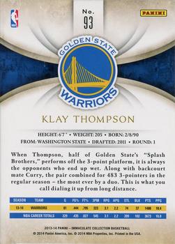 2013-14 Panini Immaculate Collection #93 Klay Thompson Back