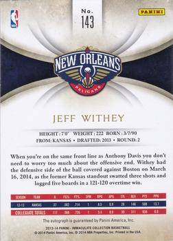 2013-14 Panini Immaculate Collection #143 Jeff Withey Back