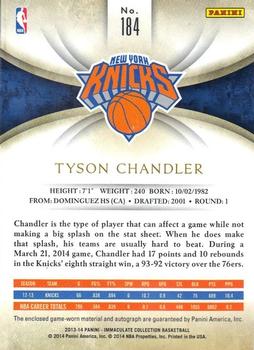 2013-14 Panini Immaculate Collection #184 Tyson Chandler Back