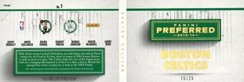 2013-14 Panini Preferred - Celtics Memorabilia Prime #1 Larry Bird / Xavier McDaniel / Avery Bradley / Dennis Johnson / Jared Sullinger / Rajon Rondo / Robert Parish Back