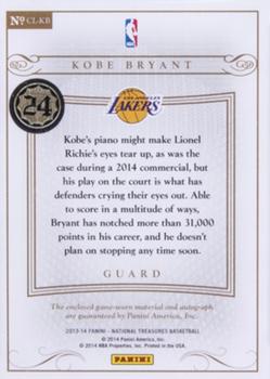 2013-14 Panini National Treasures - Colossal NBA Logoman Signatures #CL-KB Kobe Bryant Back