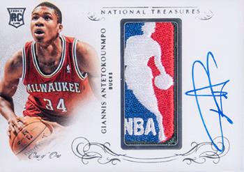 2013-14 Panini National Treasures - Horizontal Rookie Patch Autographs NBA Logoman #130 Giannis Antetokounmpo Front