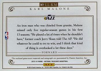 2013-14 Panini National Treasures - Lasting Legacies Signature Materials Prime #LL-KM Karl Malone Back
