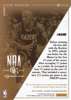 2013-14 Panini National Treasures - NBA Game Gear Signatures #GS-CD Clyde Drexler Back