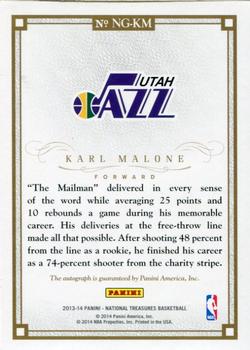 2013-14 Panini National Treasures - NBA Greats Signatures Gold #NG-KM Karl Malone Back