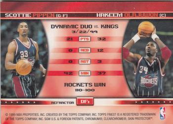 1999-00 Finest - Double Feature Right Refractors #DF1 Hakeem Olajuwon / Scottie Pippen Back