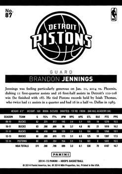 2014-15 Hoops #87 Brandon Jennings Back