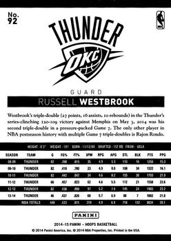 2014-15 Hoops #92 Russell Westbrook Back