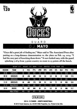 2014-15 Hoops #120 O.J. Mayo Back