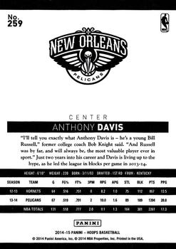 2014-15 Hoops #259 Anthony Davis Back