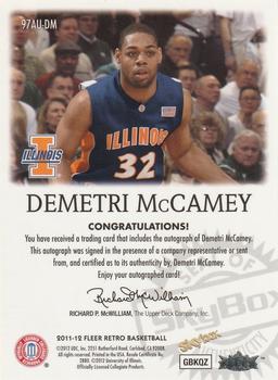 2011-12 Fleer Retro - Autographics 1997-98 #97AU-DM Demetri McCamey Back