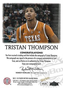 2011-12 Fleer Retro - Autographics 1997-98 #97AU-TT Tristan Thompson Back
