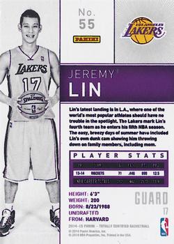 2014-15 Panini Totally Certified #55 Jeremy Lin Back