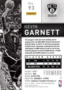 2014-15 Panini Totally Certified #93 Kevin Garnett Back