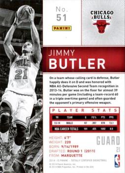 2014-15 Panini Totally Certified #51 Jimmy Butler Back