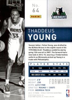 2014-15 Panini Totally Certified #64 Thaddeus Young Back