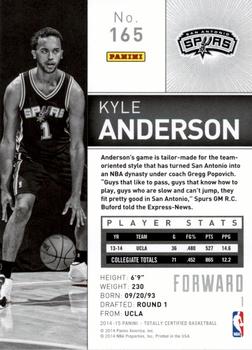 2014-15 Panini Totally Certified #165 Kyle Anderson Back