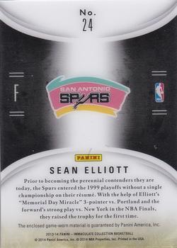 2013-14 Panini Immaculate Collection - Immaculate Standard Materials #24 Sean Elliott Back