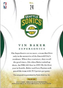 2013-14 Panini Immaculate Collection - Ink #24 Vin Baker Back