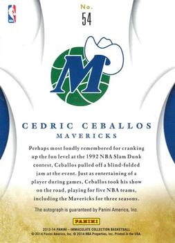 2013-14 Panini Immaculate Collection - Ink #54 Cedric Ceballos Back