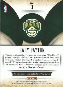 2013-14 Panini Immaculate Collection - Scorers Club Autographs #3 Gary Payton Back