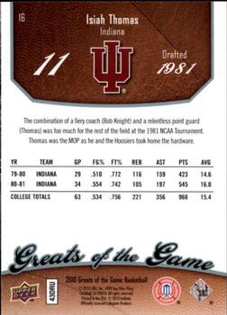 2009-10 Upper Deck Greats of the Game #16 Isiah Thomas Back