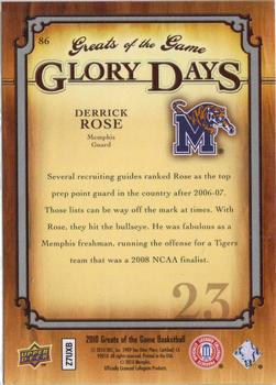 2009-10 Upper Deck Greats of the Game #86 Derrick Rose Back