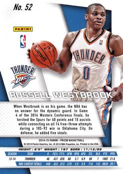 2014-15 Panini Prizm #52 Russell Westbrook Back