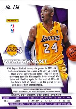2014-15 Panini Prizm #136 Kobe Bryant Back
