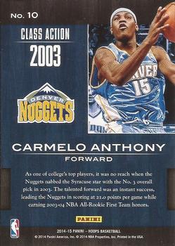 2014-15 Hoops - Class Action #10 Carmelo Anthony Back