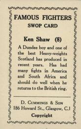 1947 D. Cummings & Son Famous Fighters #8 Ken Shaw Back