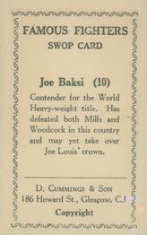 1947 D. Cummings & Son Famous Fighters #10 Joe Baksi Back
