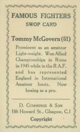 1947 D. Cummings & Son Famous Fighters #61 Tommy McGovern Back