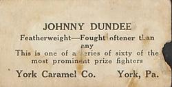 1927 E211 York Caramel Prizefighters #7 Johnny Dundee Back