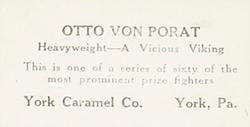 1927 E211 York Caramel Prizefighters #29 Otto Von Porat Back