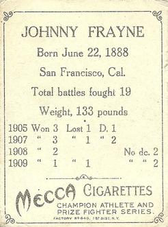 1910 Champion Athletes and Prize Fighters (T220) #NNO Johnny Frayne Back