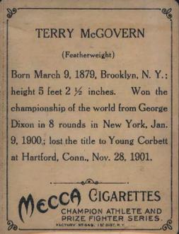 1910 Champion Athletes and Prize Fighters (T220) - Silver Border #NNO Terry McGovern Back
