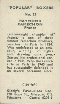 1950 Kiddy's Favourites Popular Boxers. #29 Raymond Famechon Back