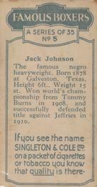 1930 Singleton & Cole Famous Boxers #5 Jack Johnson Back