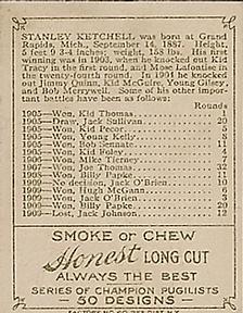 1911 American Tobacco Co. Champion Pugilists (T219) #NNO Stanley Ketchel Back