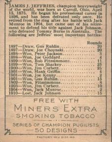 1911 American Tobacco Co. Champion Pugilists (T219) #NNO James J. Jeffries Back