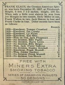 1911 American Tobacco Co. Champion Pugilists (T219) #NNO Frank Klaus Back